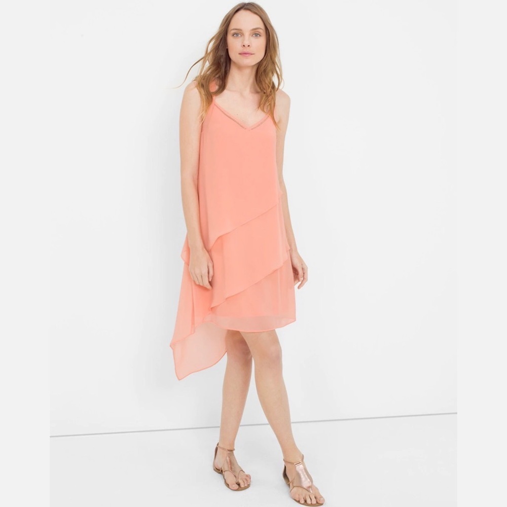 White House Black Market Asymmetrical Popover Dress Orange Peach 10 Medium